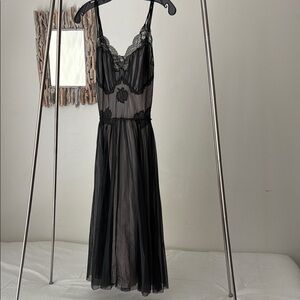 Vintage Sheer Black Lace Trim Slip Dress - Women's Intimates